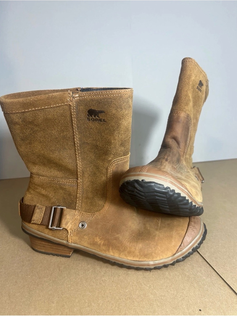 Sorel Women's Brown Suede & Leather Mid-Calf Rain Boots